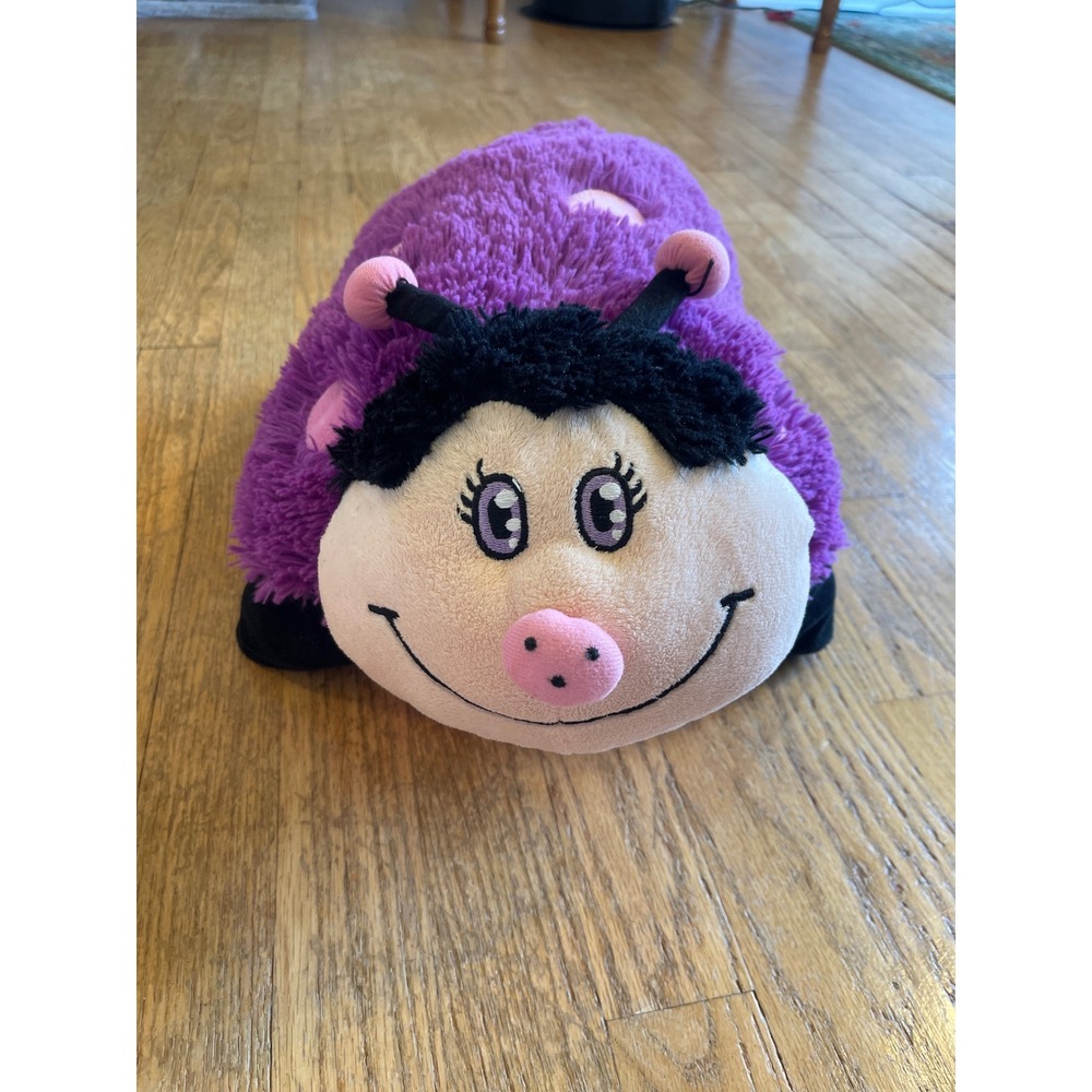 Pillow Pets 2011 Limited Edition Purple Ladybug Plush Pillow 18 inch FLAW